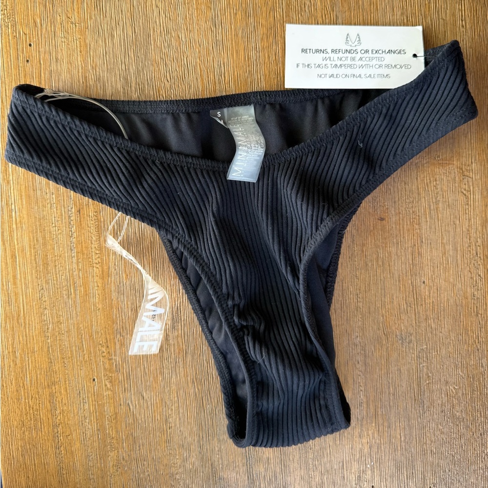 NWT Nia Black Ribbed One-Shoulder Bikini Bottom - Size S